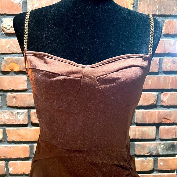 Brown/Metallic Gold Dress w/Gold Chain Link straps - Picture 2 of 6